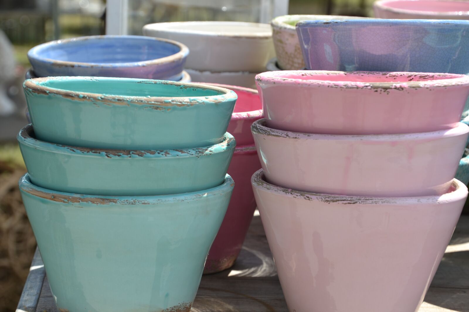 Nikon D3100 sample photo. Flower pots, pink, turquoise photography