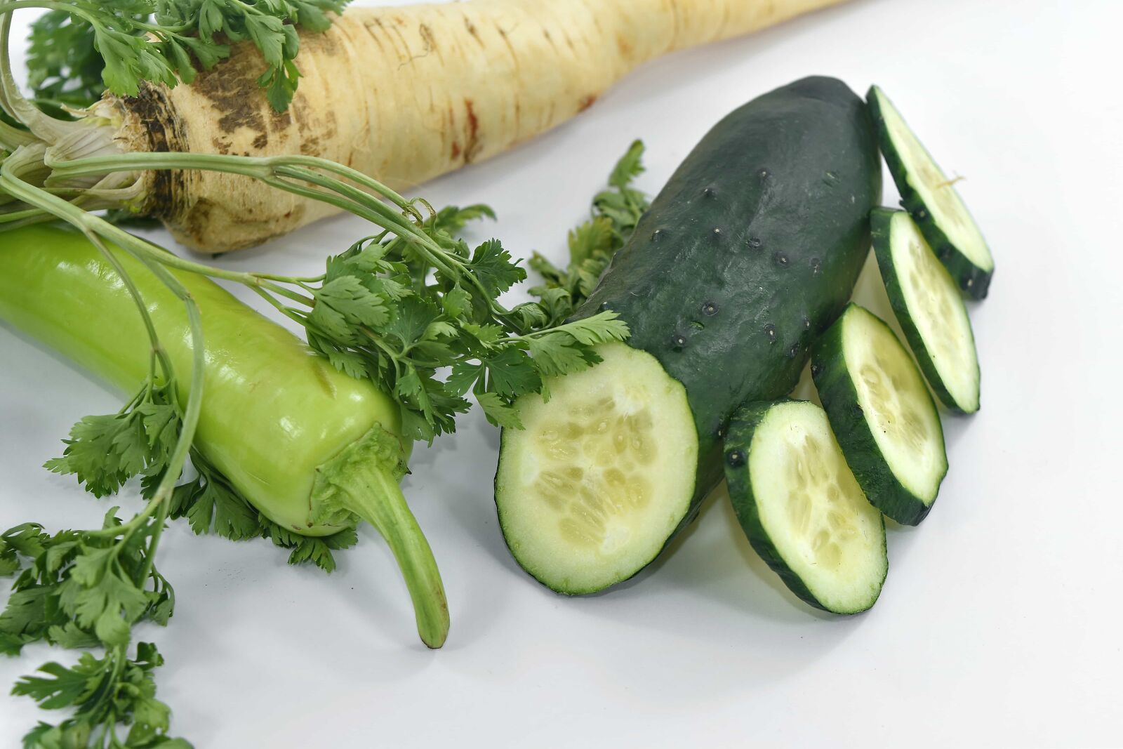 Nikon D5500 sample photo. Celery, chili, cucumber, green photography