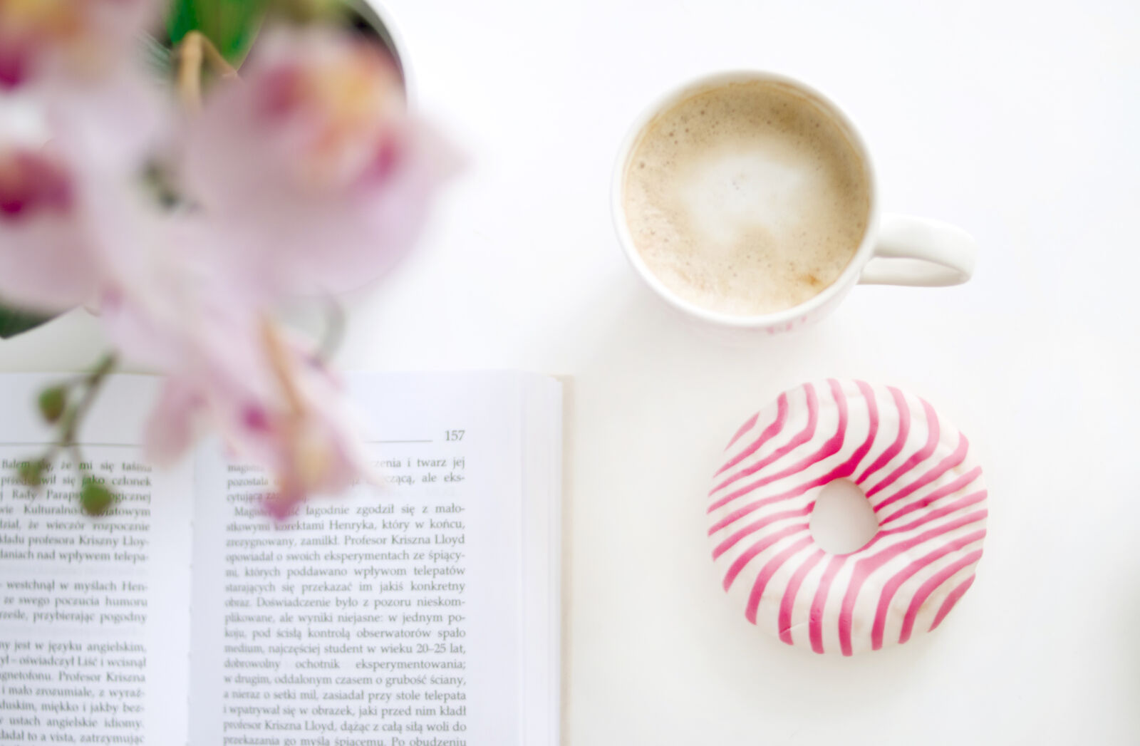 Canon EOS 70D + Yongnuo YN 35mm f/2 sample photo. Book, coffee, donut, flower photography