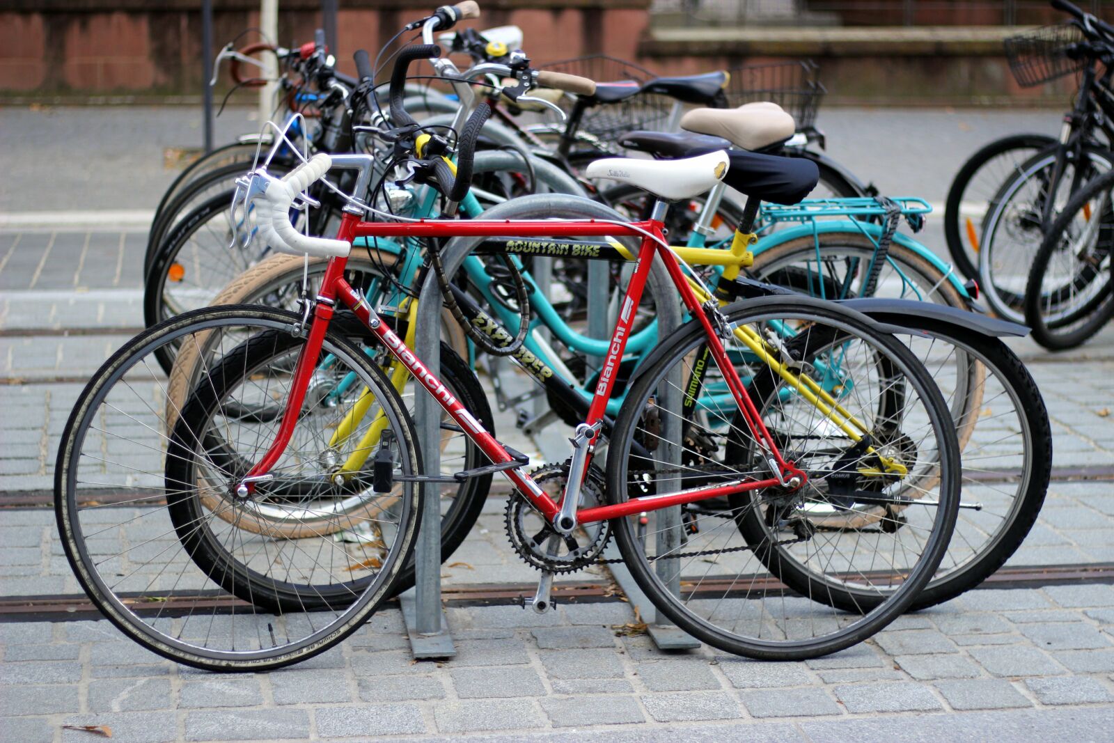 Canon EOS 600D (Rebel EOS T3i / EOS Kiss X5) + Canon EF 50mm F1.8 STM sample photo. Bicycles, bike, stand photography