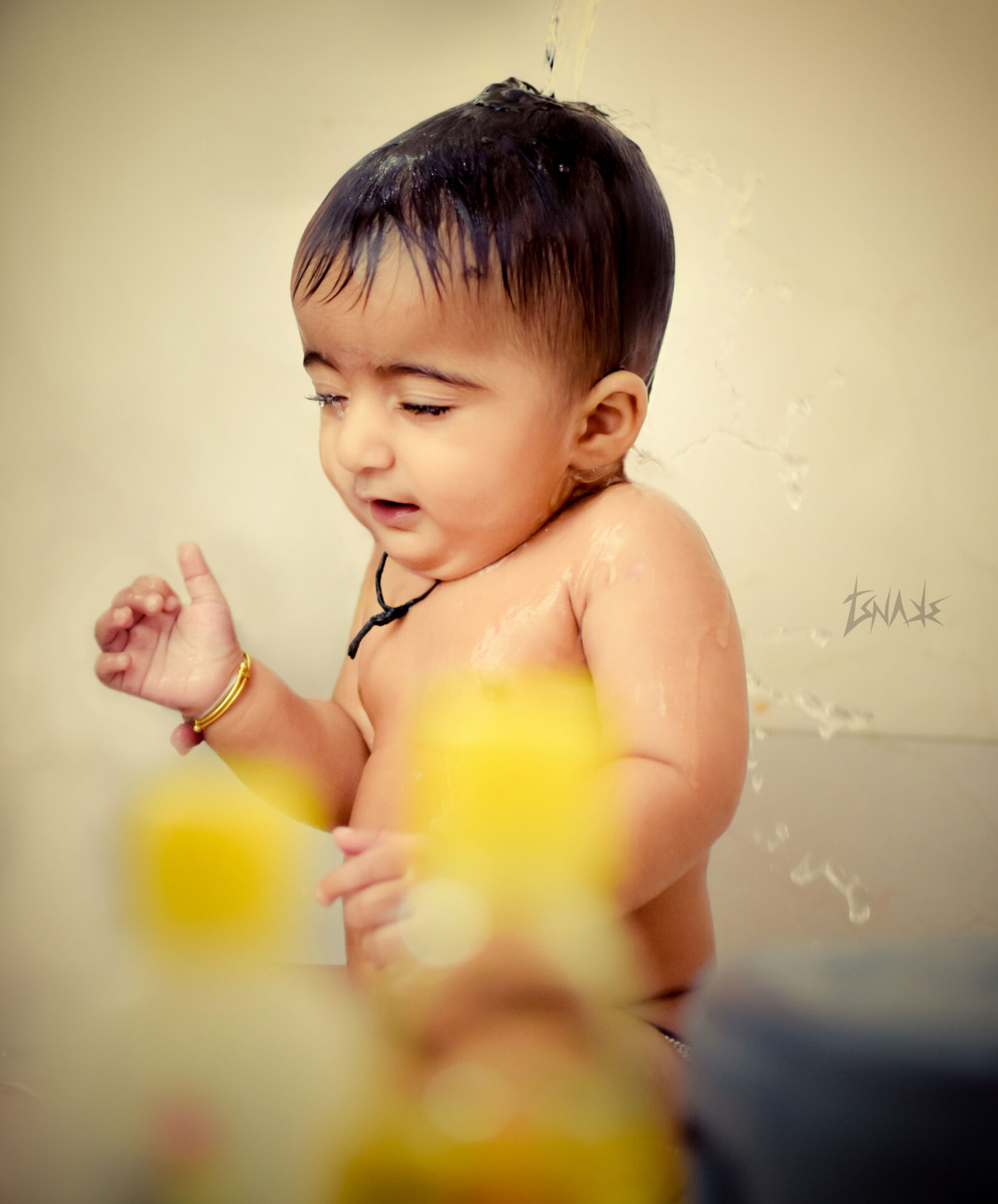 Nikon AF-S DX Nikkor 35mm F1.8G sample photo. Baby, bathing, cute, innocent photography