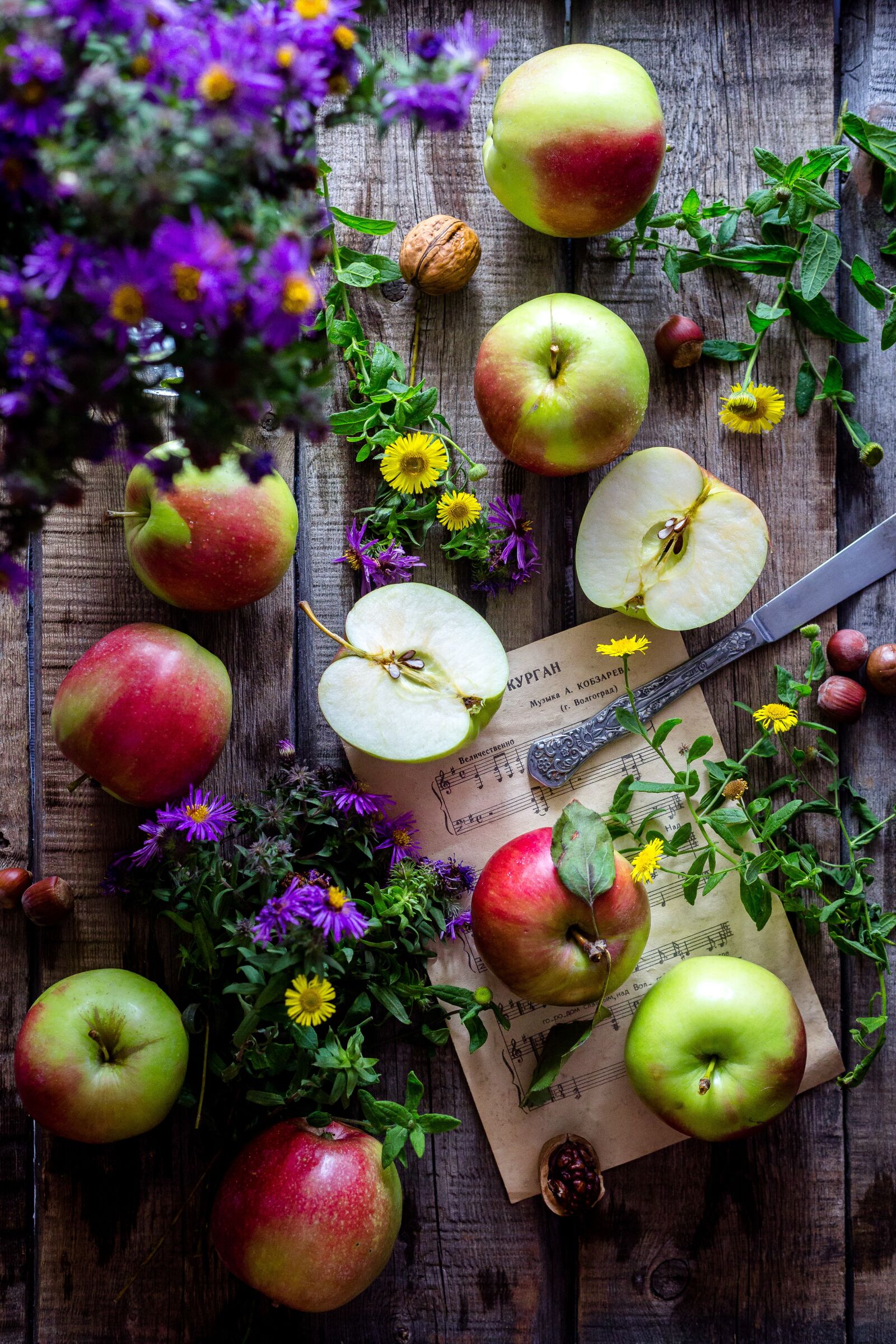 Canon EF 50mm F1.8 II sample photo. Apples, garden, wooden desk photography