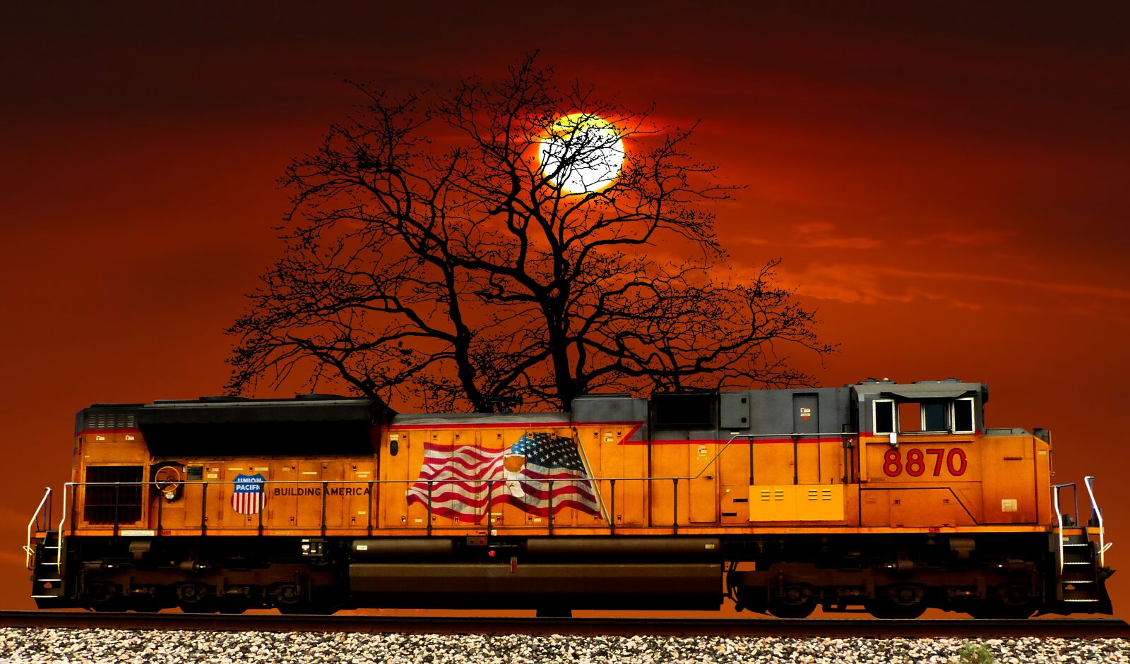Panasonic Lumix DMC-FZ200 sample photo. Sunset, train american, tree photography