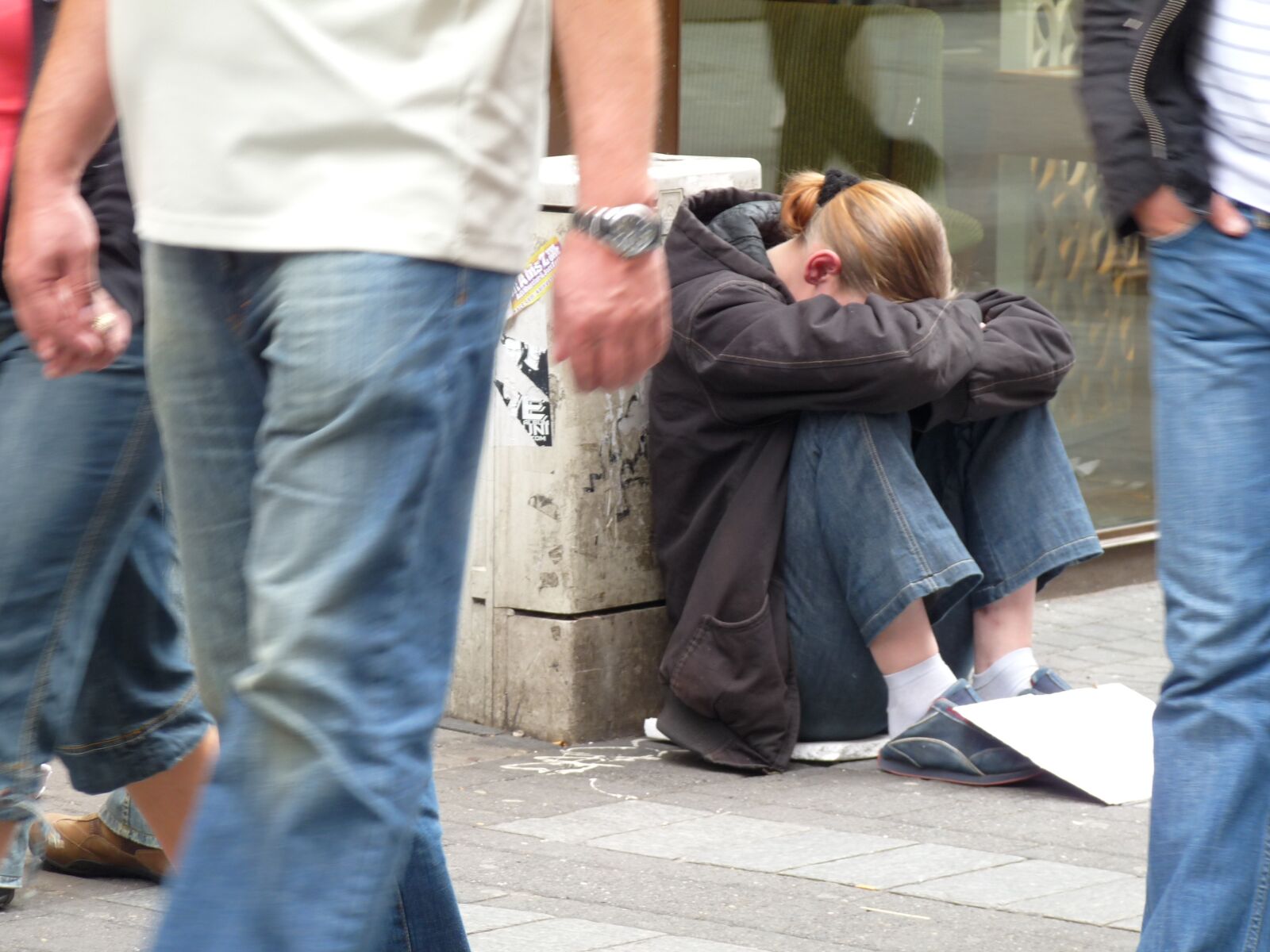 Panasonic Lumix DMC-FZ28 sample photo. Homeless, beggar woman, poverty photography