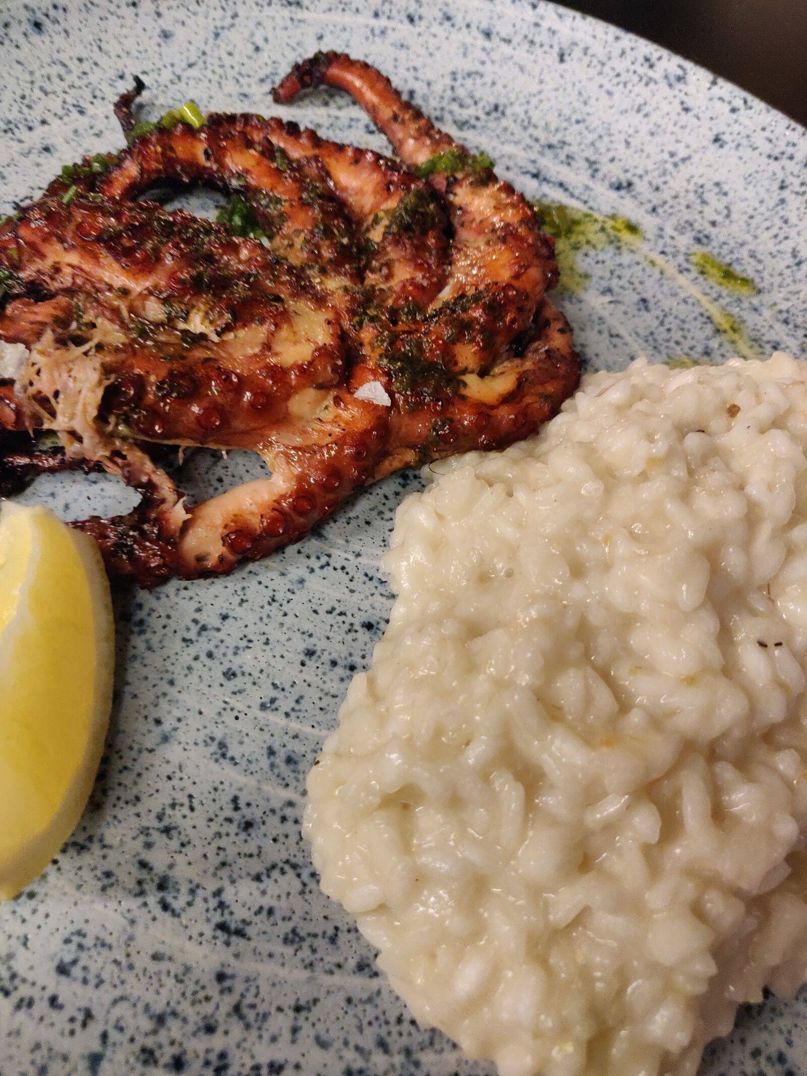 OnePlus A6003 sample photo. Octopus, risotto, lemon photography