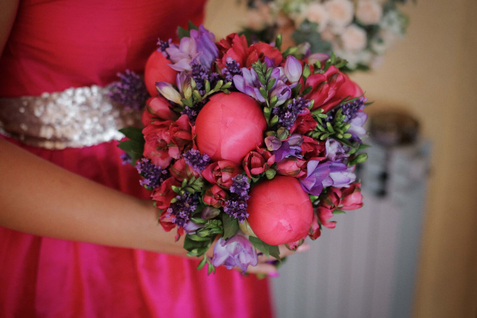 Canon EOS 6D + Canon EF 50mm F1.4 USM sample photo. Wedding bouquet, dress, pastel photography