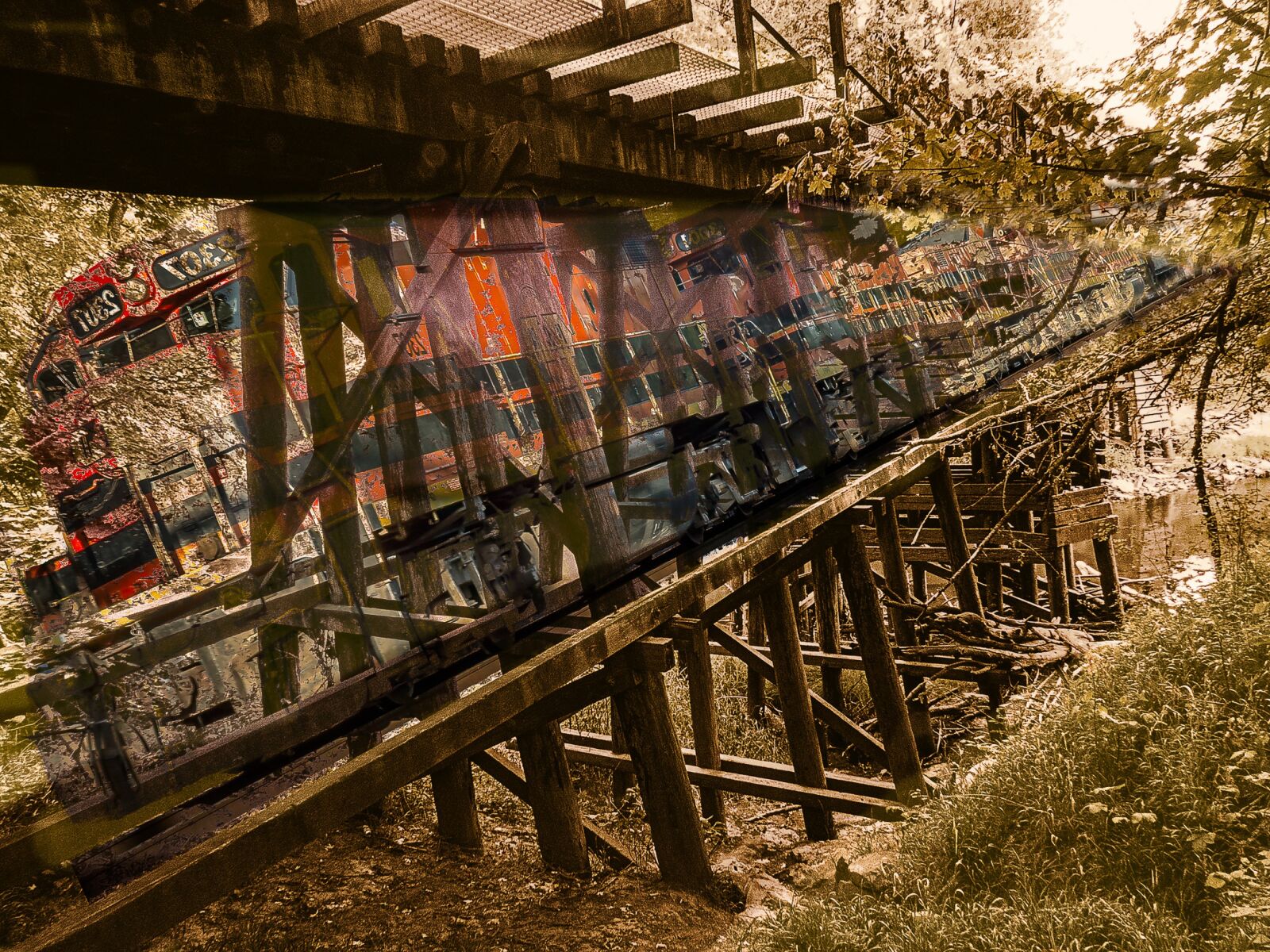 Canon PowerShot SX50 HS sample photo. Train, trestle, double exposure photography