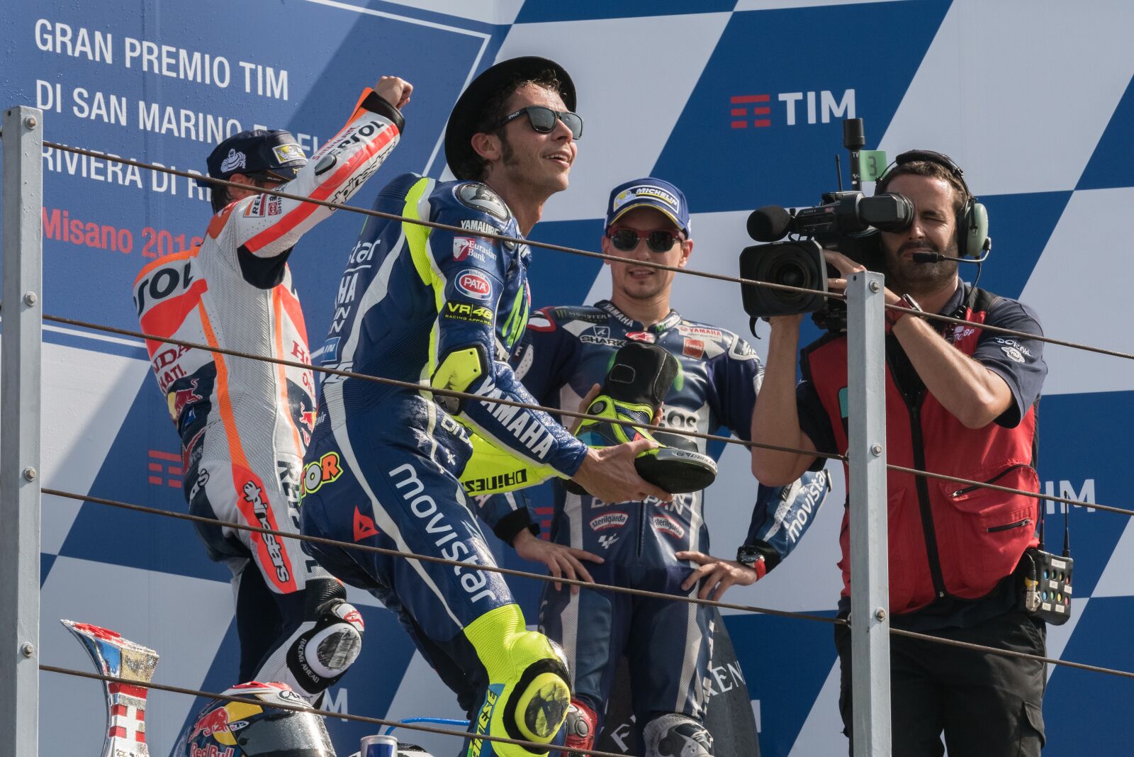 Nikon D810 sample photo. Podium, valentino rossi, pedrosa photography