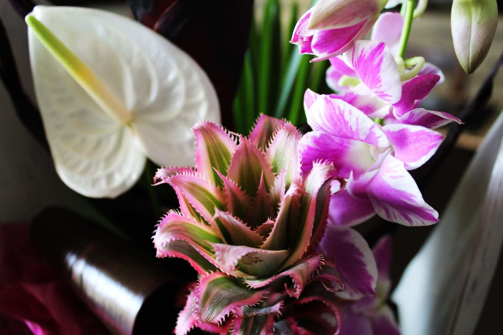 Canon EOS 1200D (EOS Rebel T5 / EOS Kiss X70 / EOS Hi) sample photo. Floral composition, pineapple, orchid photography