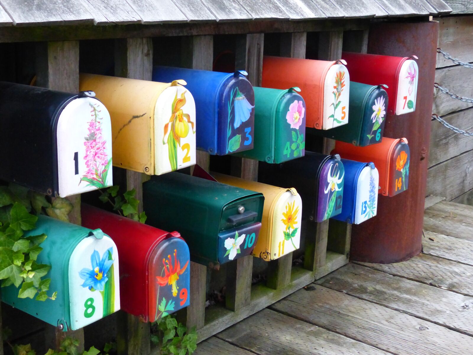 Panasonic Lumix DMC-FZ200 sample photo. Mailboxes, colorful, mail photography