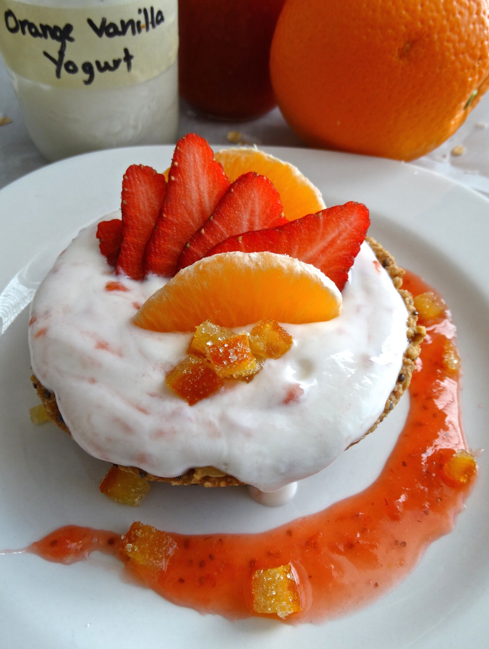 Sony Cyber-shot DSC-HX300 sample photo. Yogurt, strawberries, orange photography