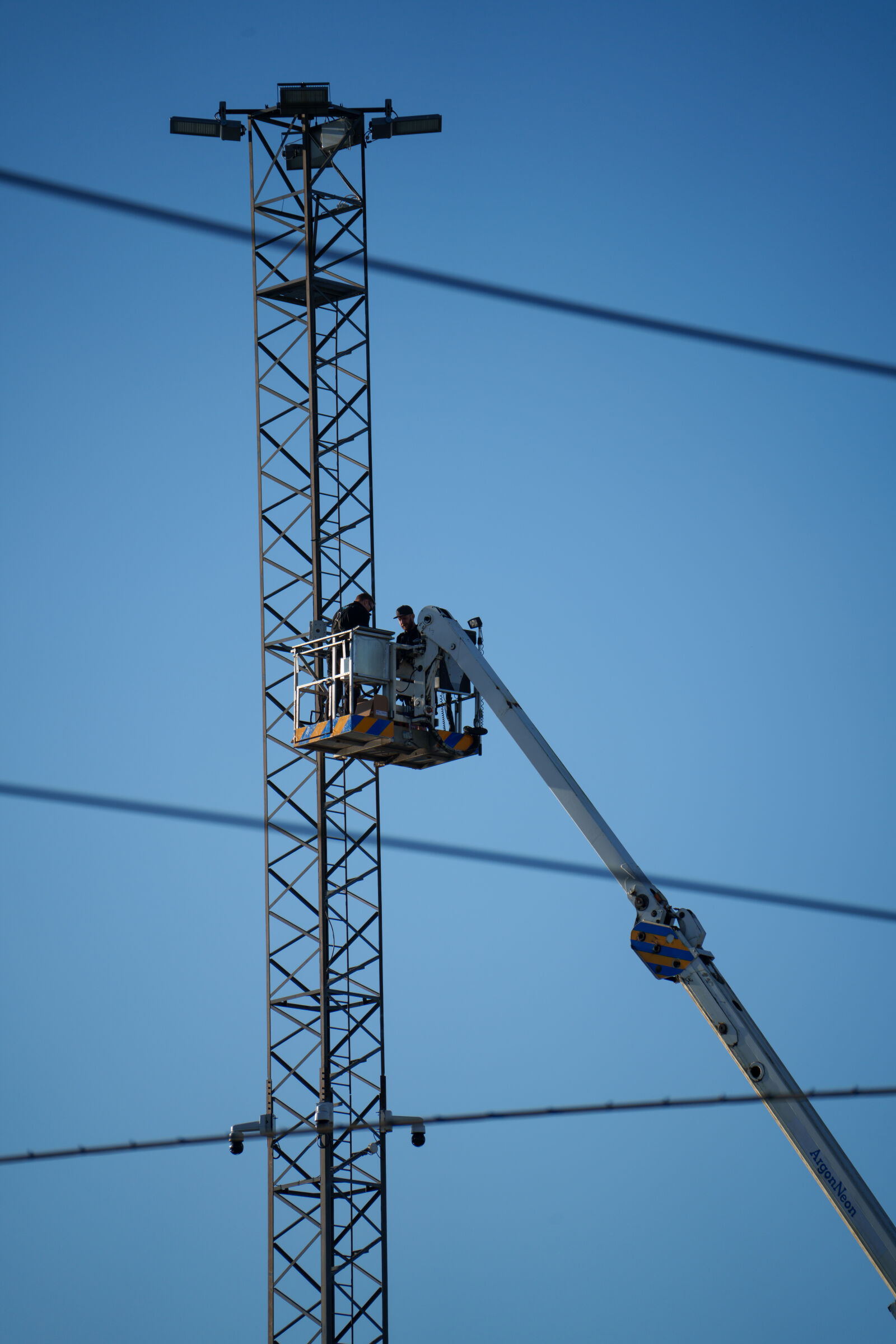 Sony a7R V sample photo. Light tower repair photography