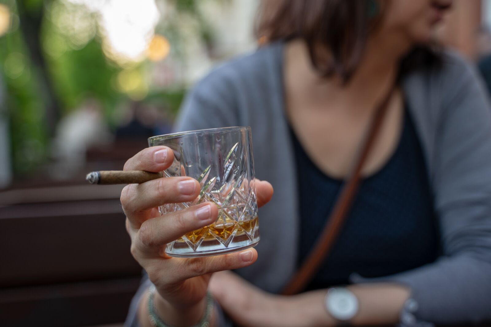 Tamron 28-75mm F2.8 Di III RXD sample photo. Whiskey glass, cigar, hand photography