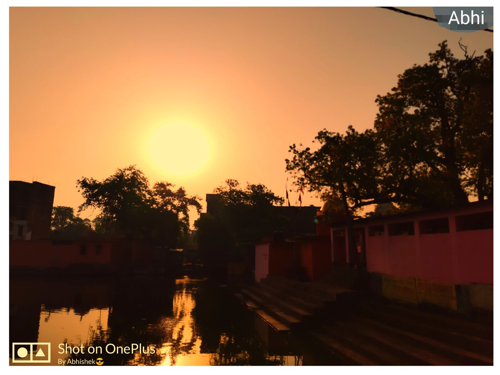 OnePlus HD1901 sample photo. Sunrise, pond, temple photography