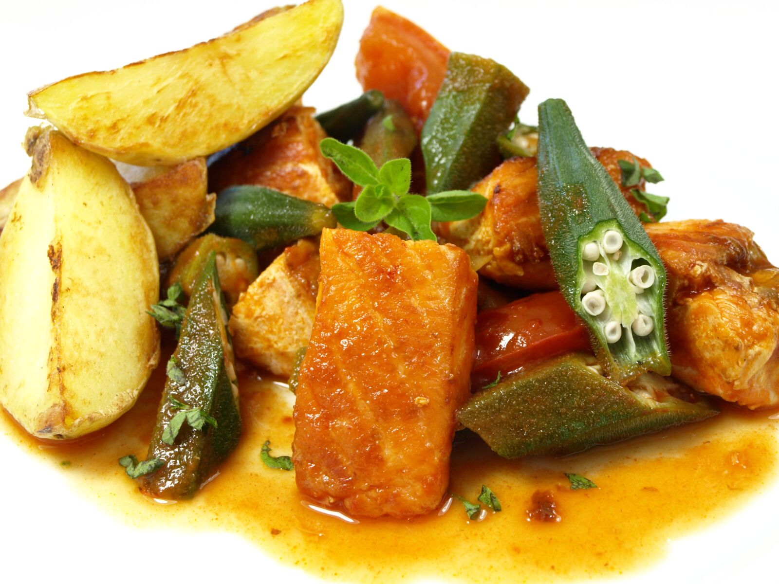 Olympus E-510 (EVOLT E-510) sample photo. Laksegryte, salmon, okra photography