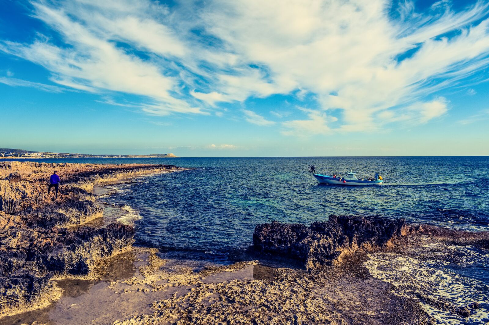 Nikon D3300 sample photo. Rocky coast, sea, boat photography