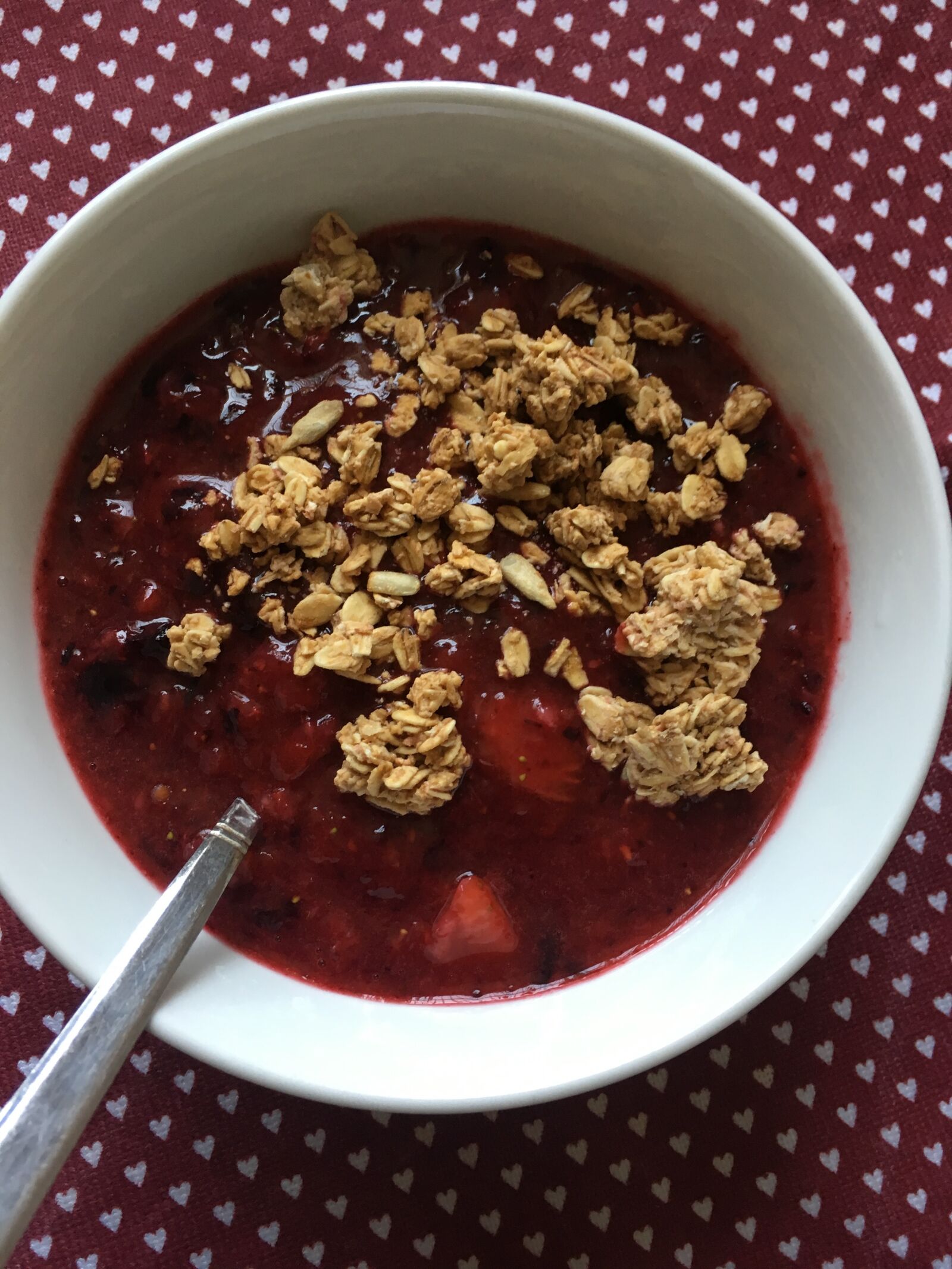iPhone SE back camera 4.15mm f/2.2 sample photo. Granola, red fruits, fruit photography