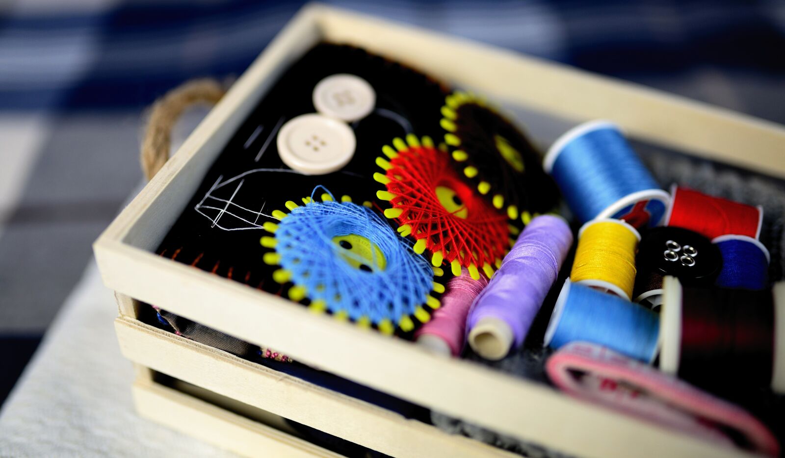 Nikon D610 sample photo. Sewing thread, sewing box photography