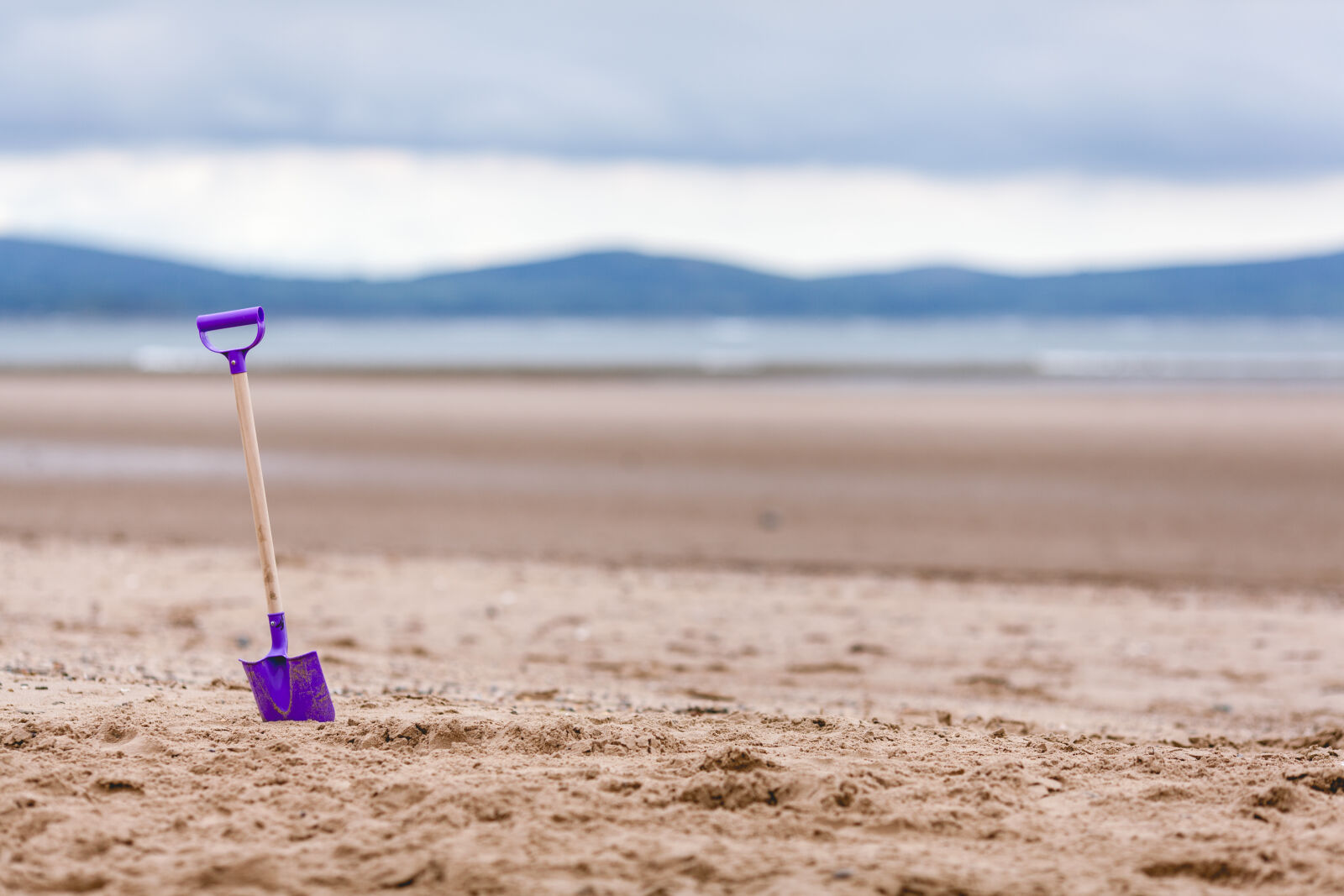 Canon EF 135mm F2L USM sample photo. Purple, shovel, on, sand photography