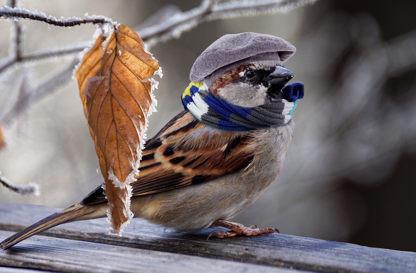 Sony DT 55-300mm F4.5-5.6 SAM sample photo. Sparrow, frost, feather photography