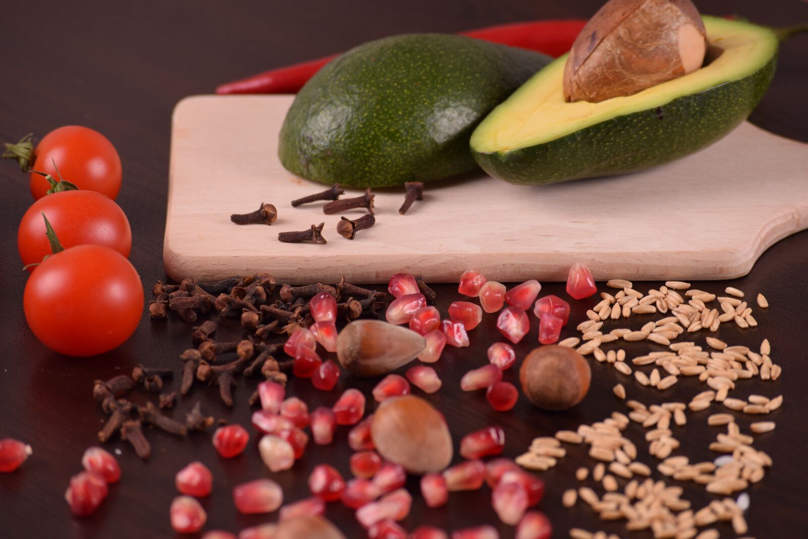 Nikon D3300 sample photo. Almonds, tomato, avocado photography