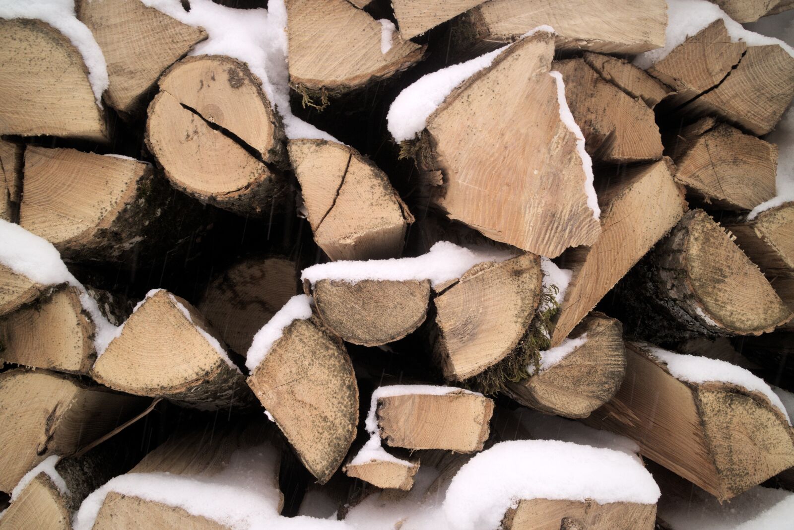 Canon EF-M 22mm F2 STM sample photo. Wood texture, snow, firewood photography