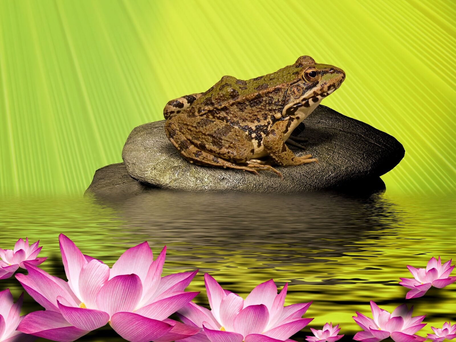 Panasonic DMC-FZ62 sample photo. Frog, water lily, stone photography