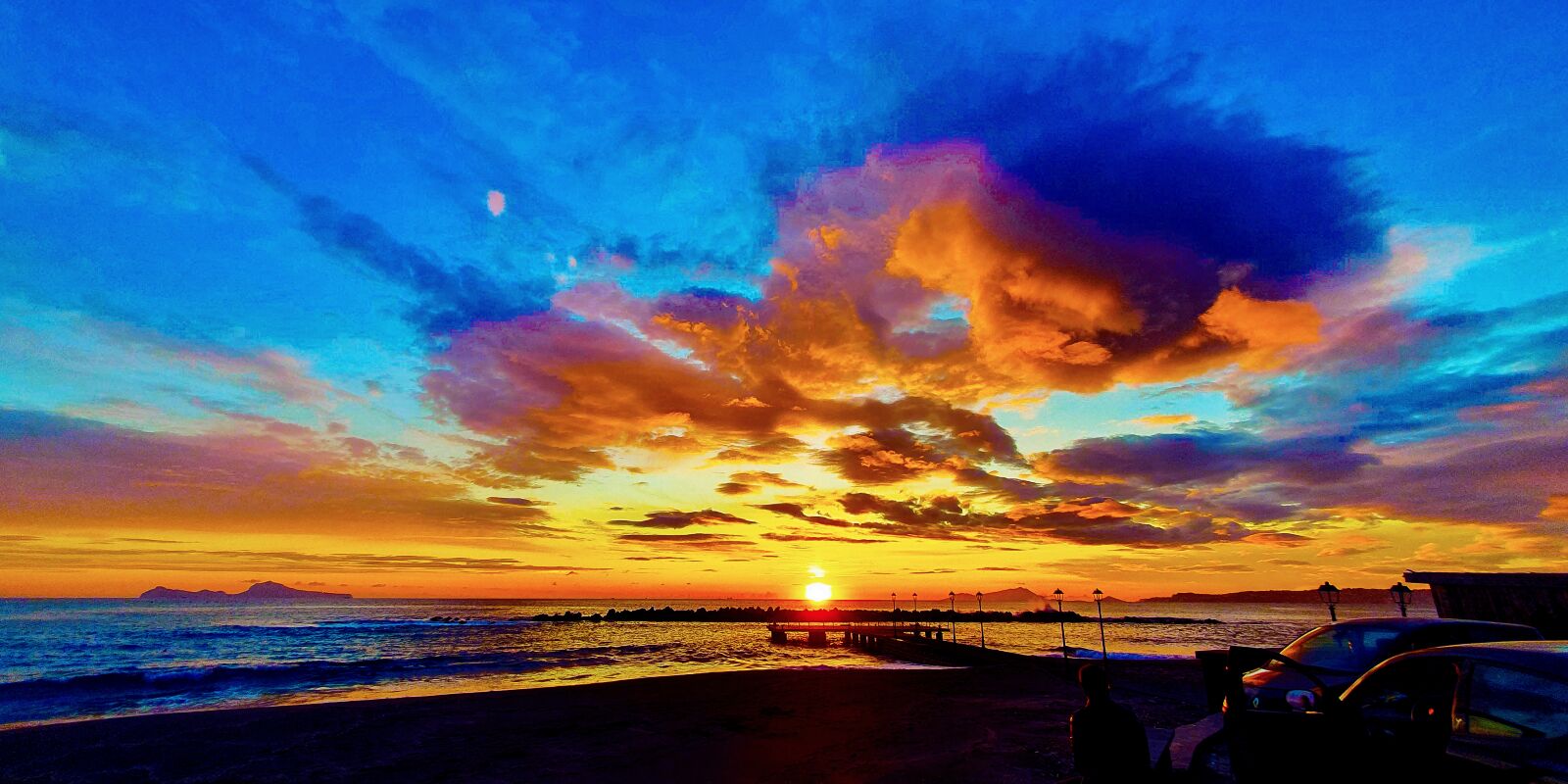 Samsung Galaxy S10+ sample photo. Naples, sunset, pier photography