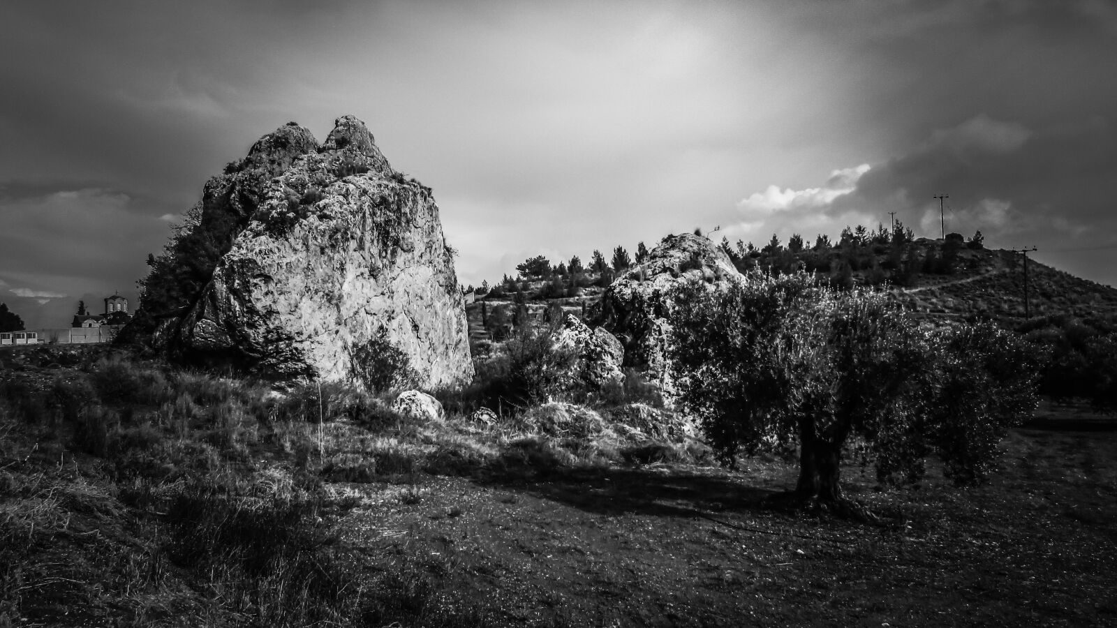 Canon PowerShot SX400 IS sample photo. Rock, landscape, olive trees photography