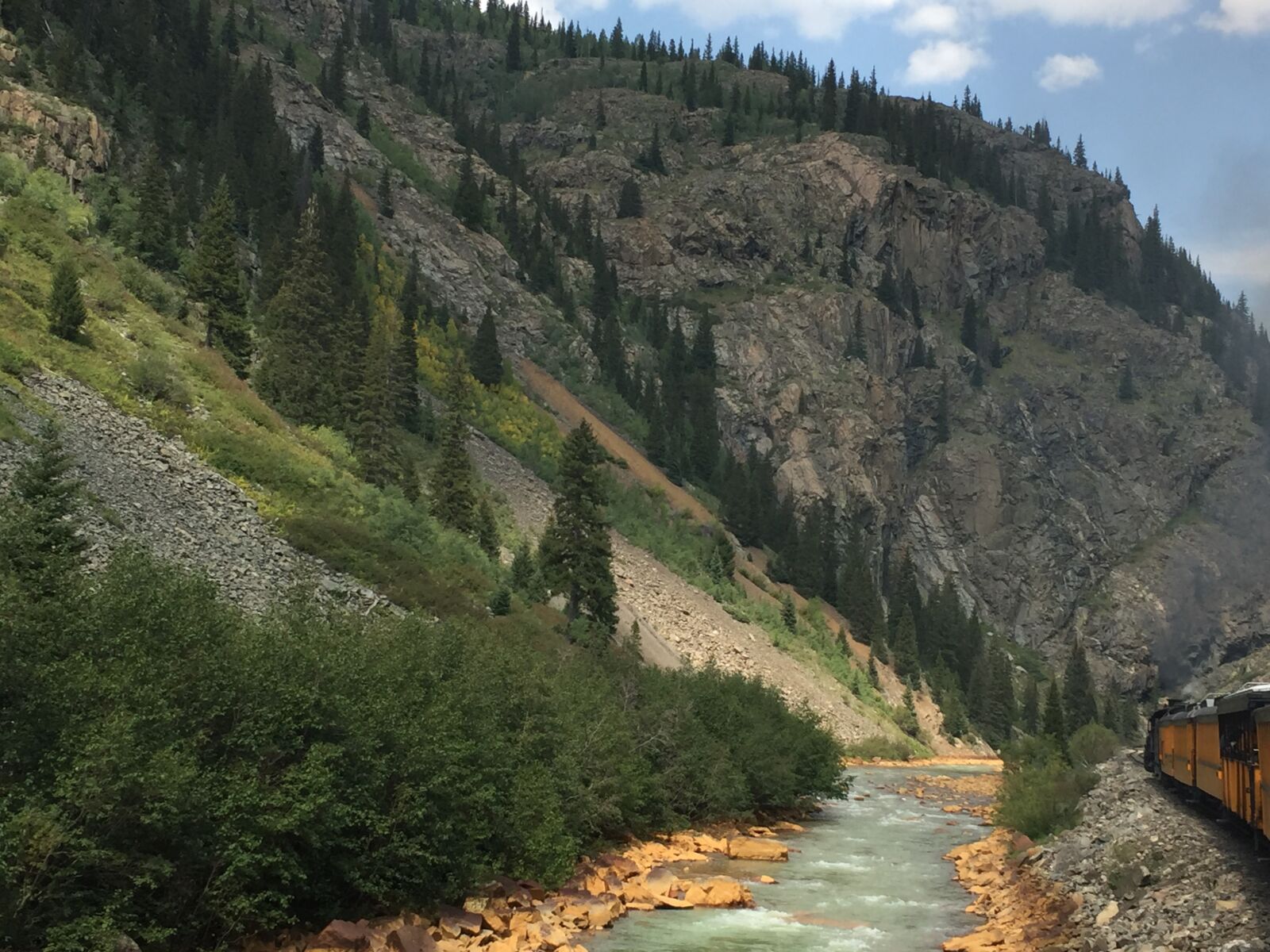iPhone 6 back camera 4.15mm f/2.2 sample photo. Mountains, river, train photography