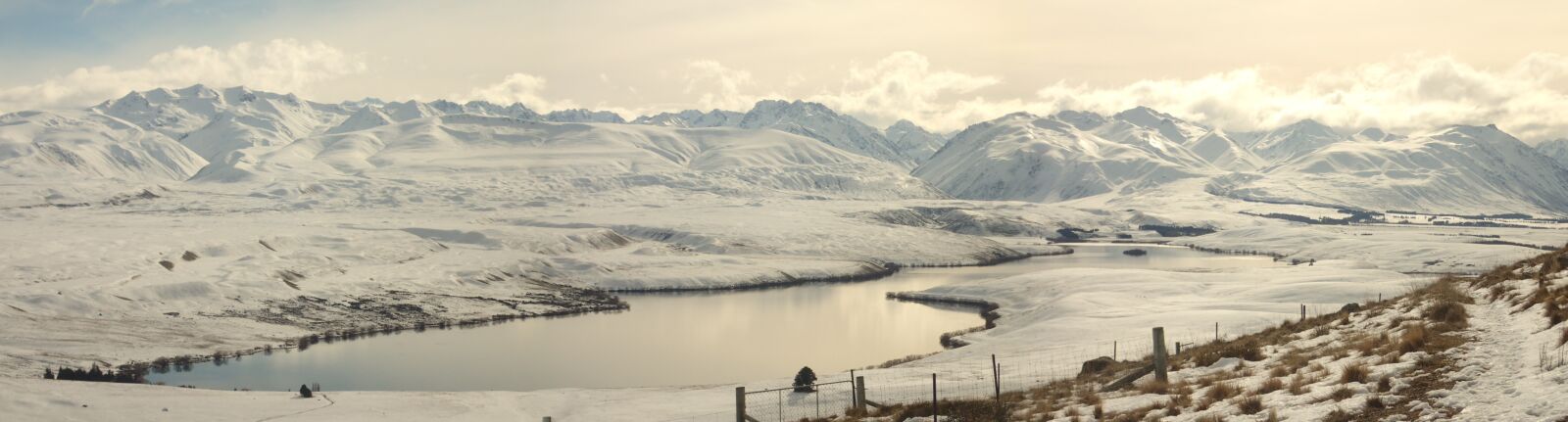 Olympus TG-3 sample photo. Tekapo, snow, lake photography