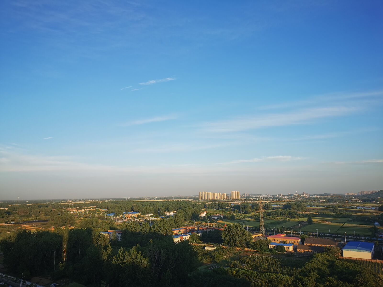 HUAWEI P30 sample photo. Blue sky, distance, village photography