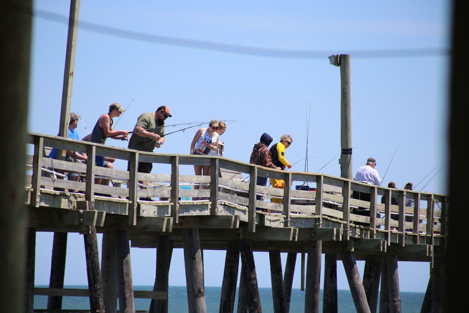 Canon EF75-300mm f/4-5.6 sample photo. Fishing, people, pier photography