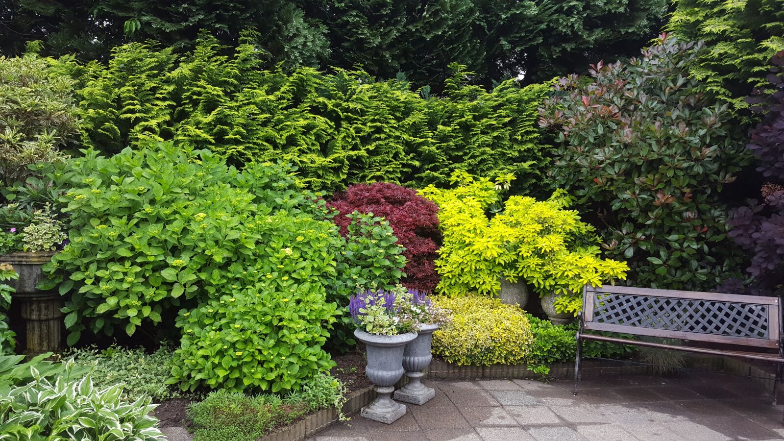 Samsung Galaxy S6 sample photo. Garden, bench, summer photography