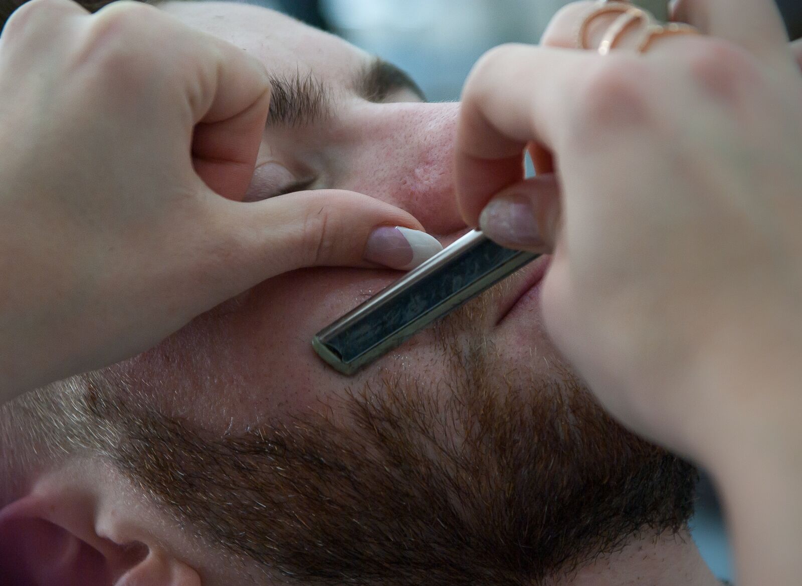 Pentax K10D sample photo. Barber, beard, razor photography