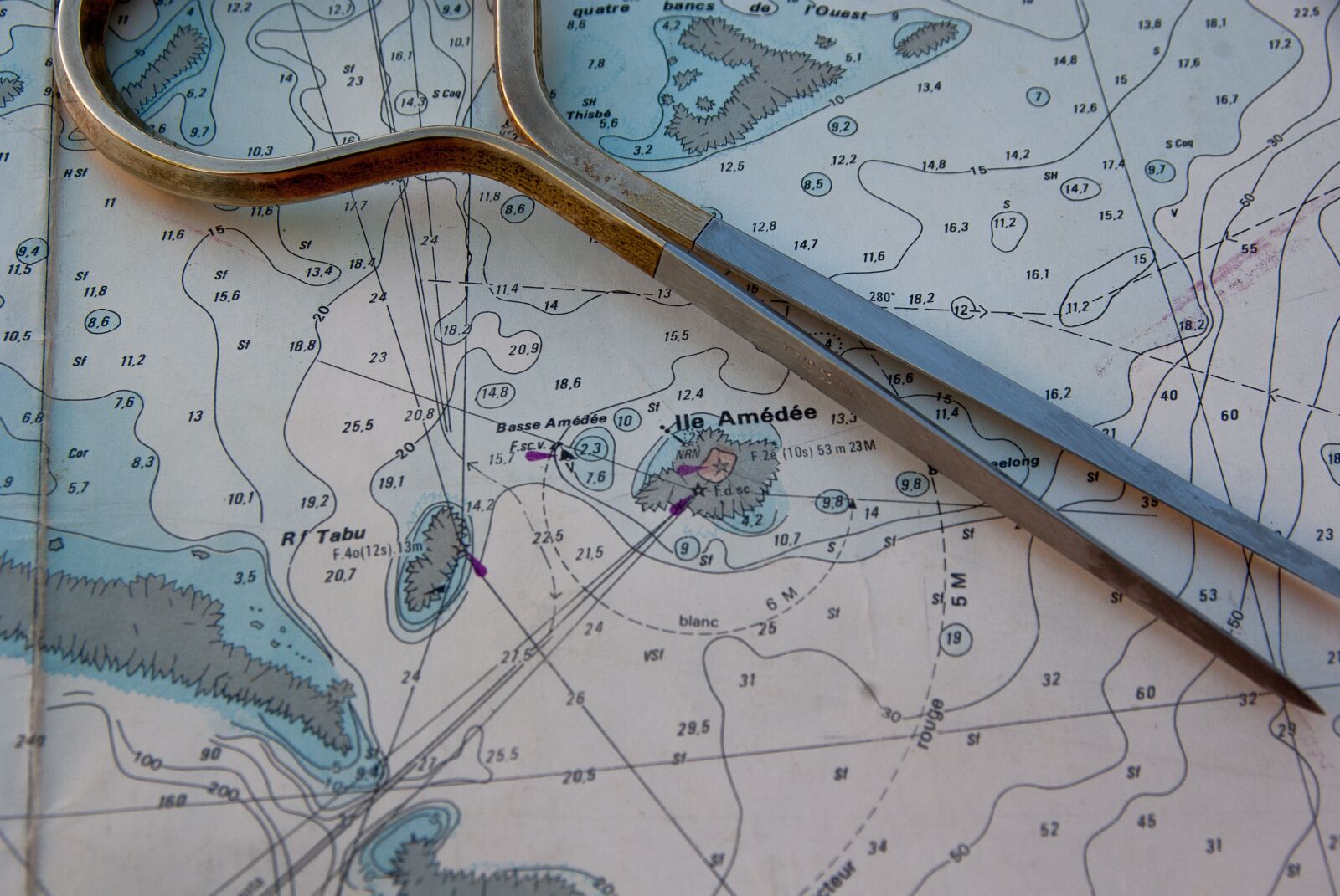 Pentax K10D sample photo. Marine map, compass, navigation photography