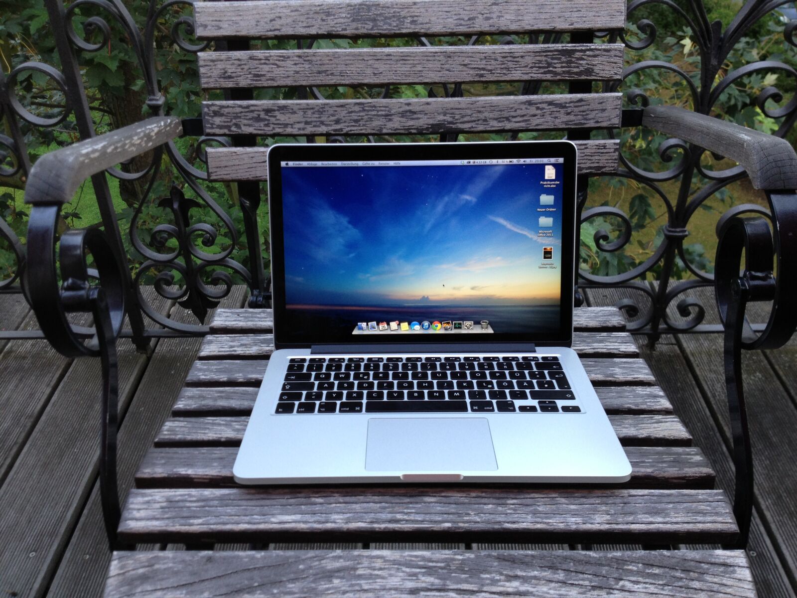 Apple iPhone 4S sample photo. Balcony, chair, garden, macbook photography
