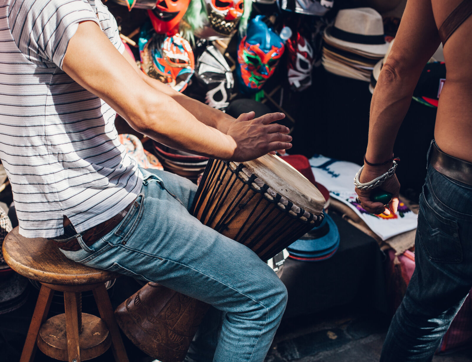 Canon EOS 5D Mark II sample photo. Drum, fun, market, masks photography