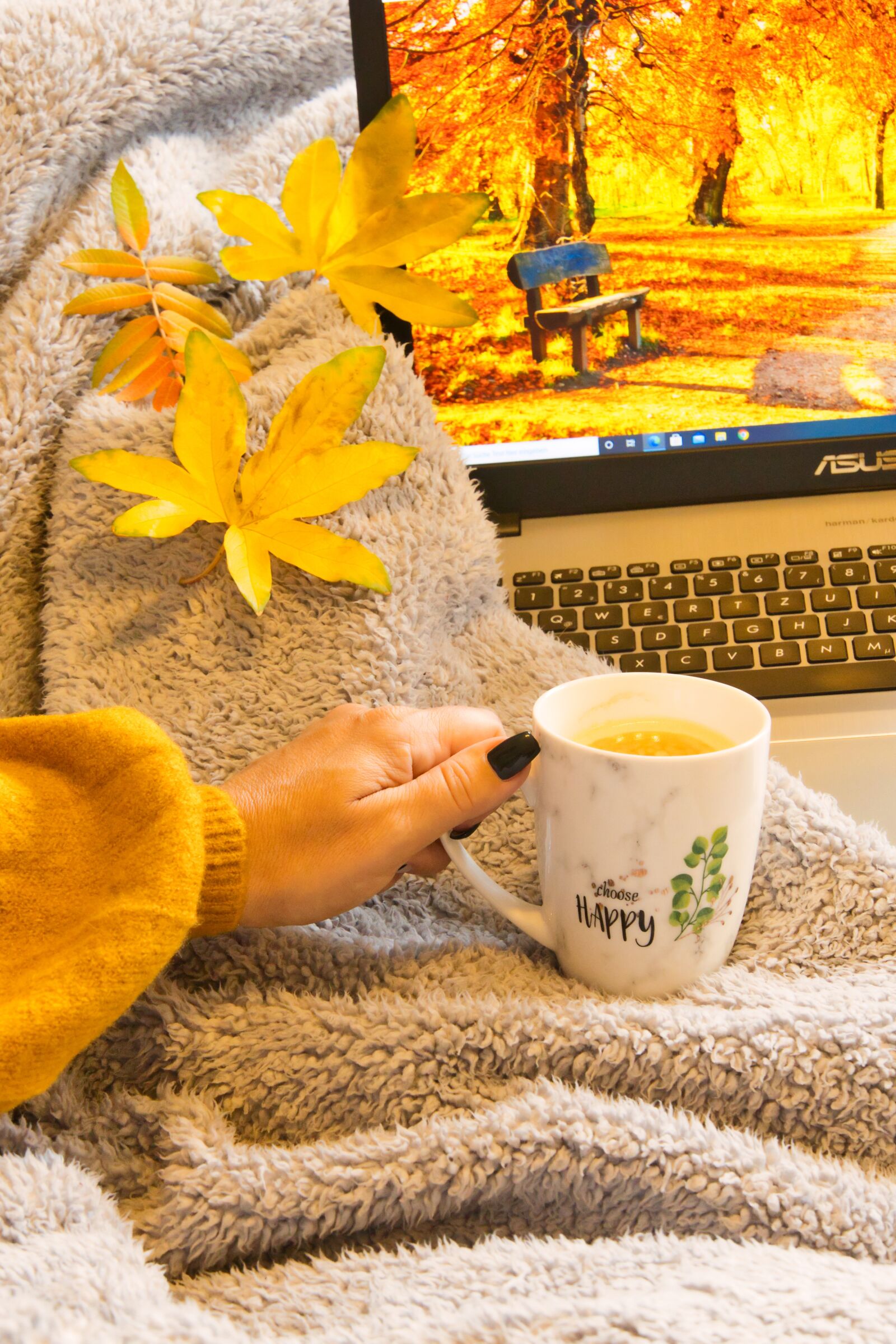 Sony a6400 sample photo. Blanket, laptop, home office photography