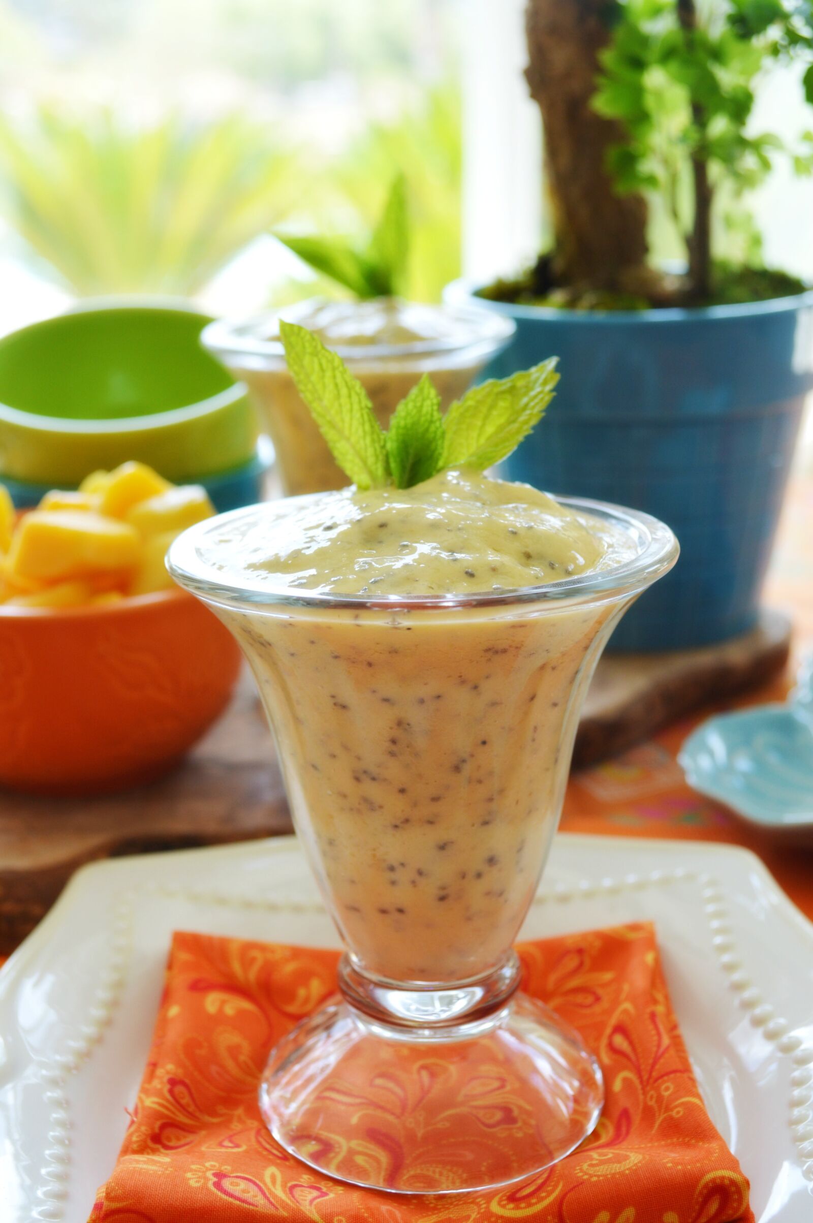 Nikon D3200 sample photo. Smoothie, mango, chia seeds photography
