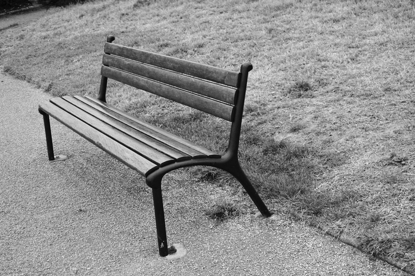 Sony a6000 sample photo. Bench, black, and, white photography