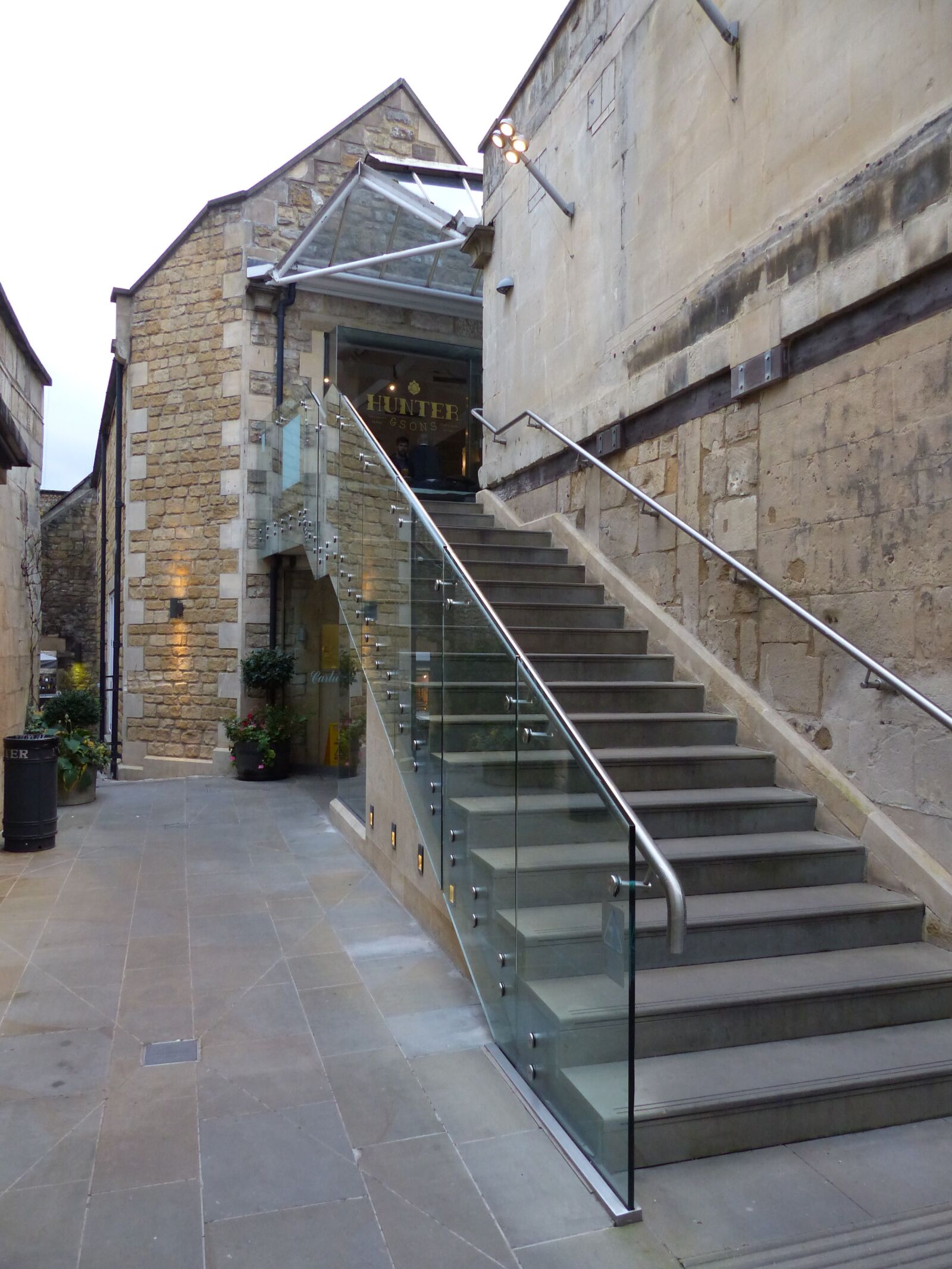 Panasonic Lumix DMC-FZ200 sample photo. Glass, stairs, restaurant, stairs photography