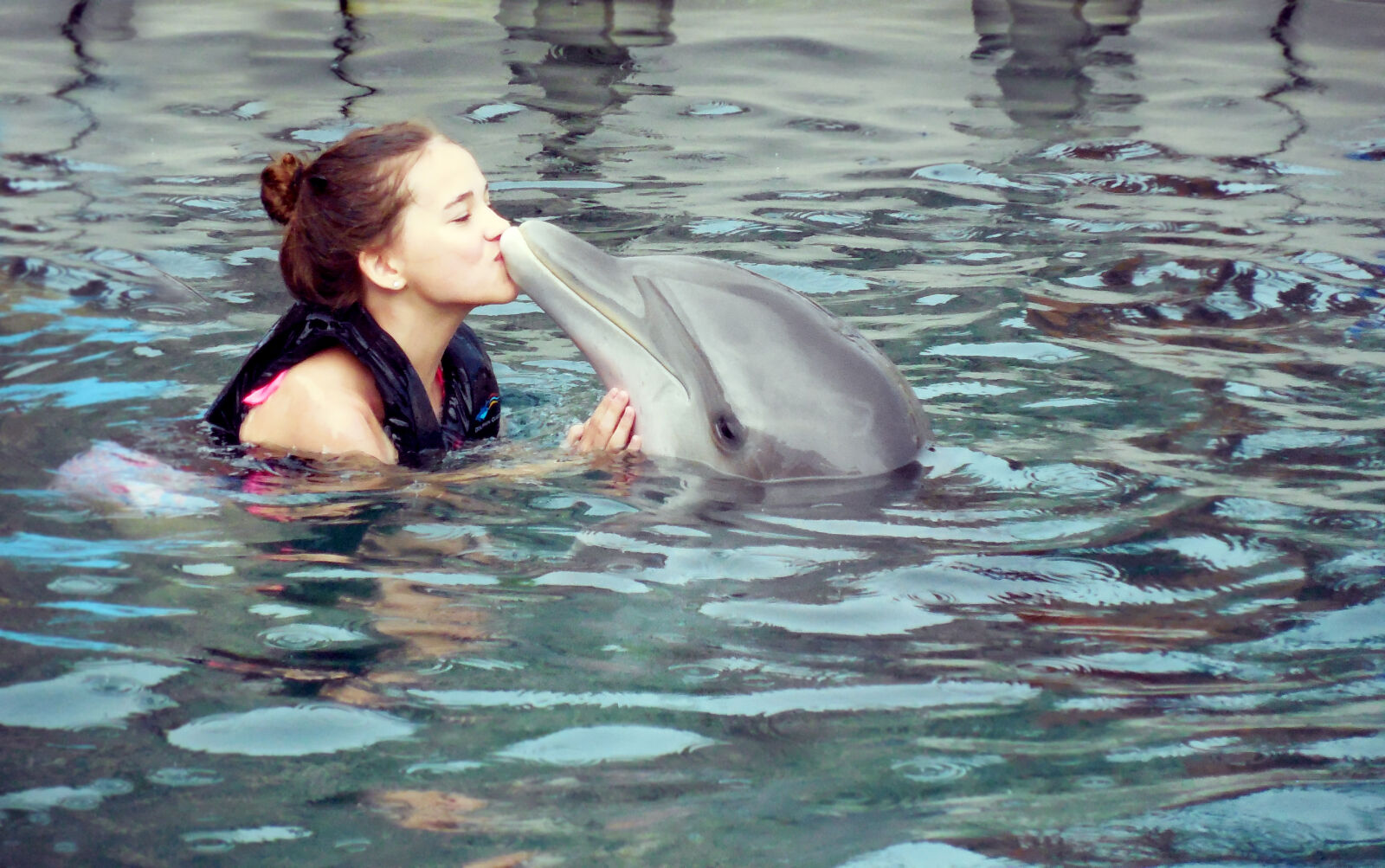 Nikon Coolpix L610 sample photo. Dolphin, girl, kiss, nature photography