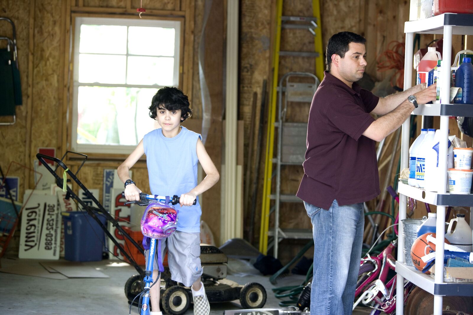 Canon EOS-1Ds Mark II sample photo. Man, organizing, garage, son photography