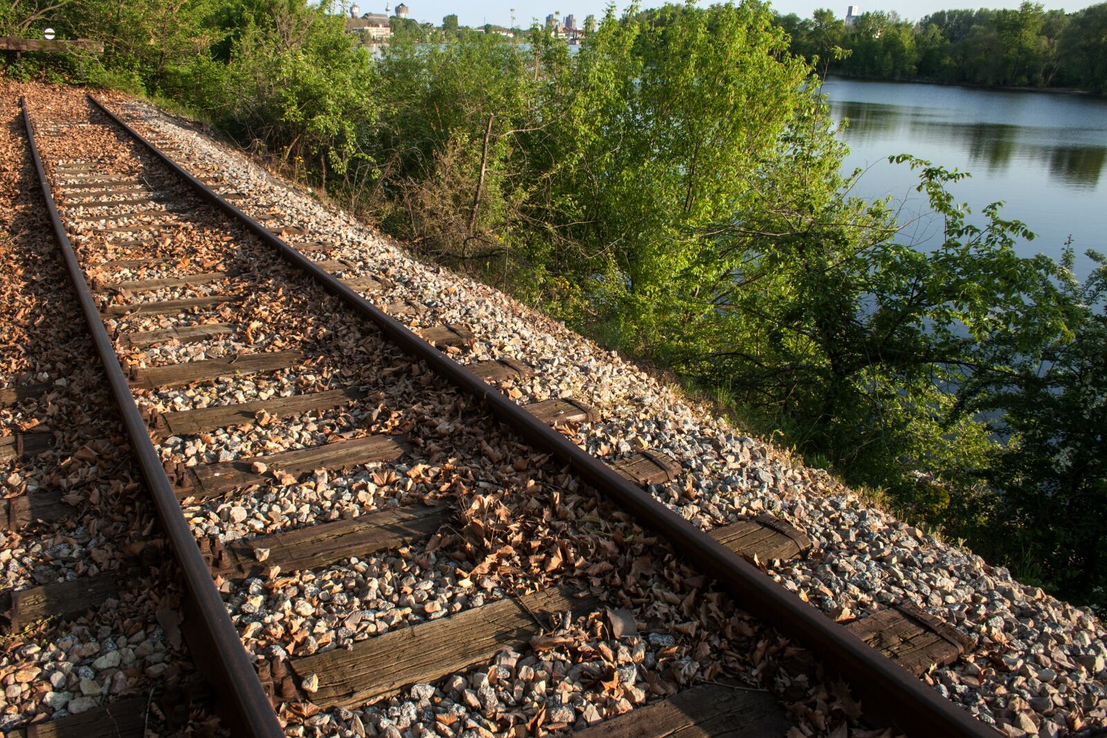 Canon EF-S 18-55mm F3.5-5.6 II sample photo. Rails, train, water photography