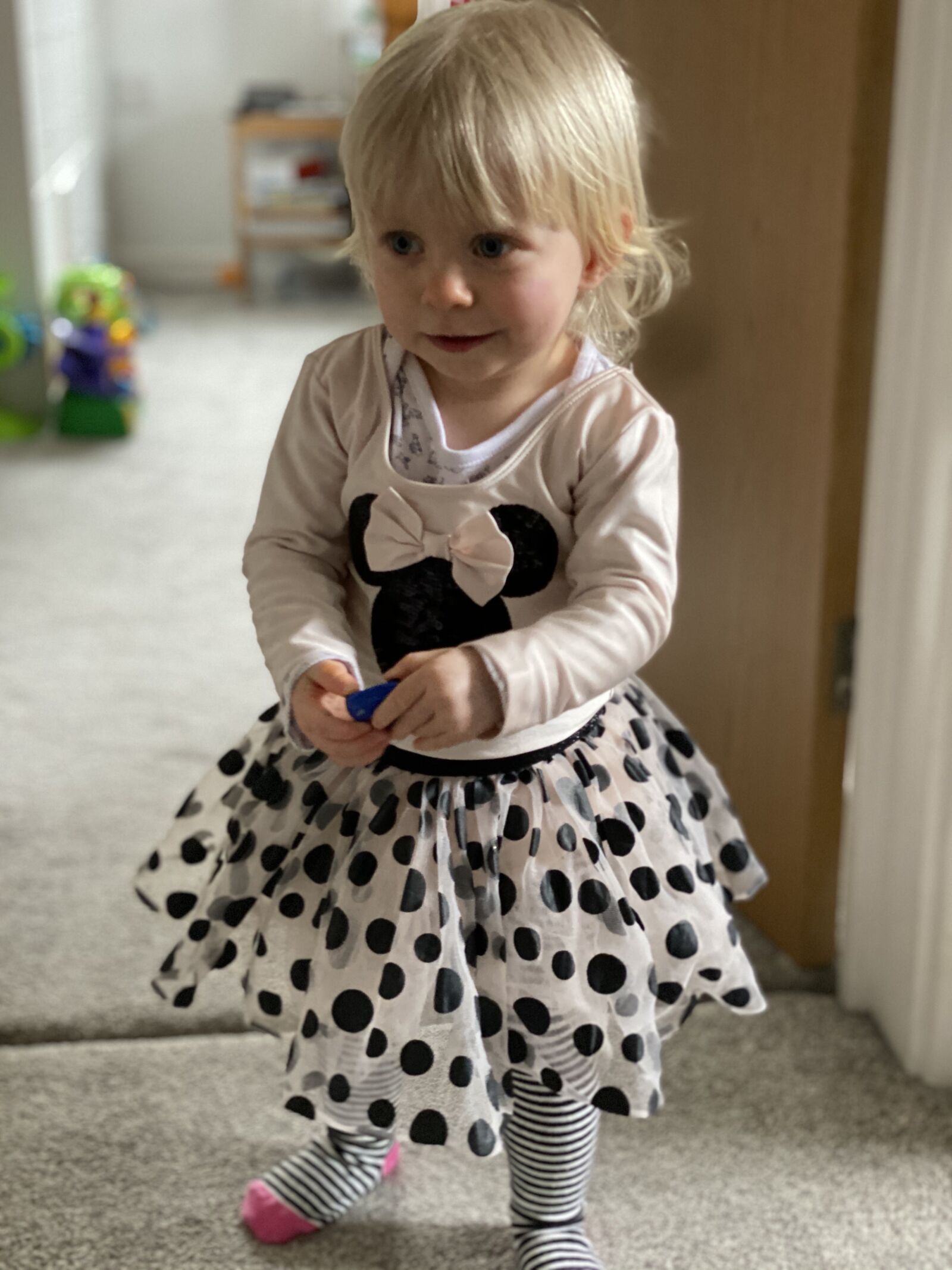 iPhone 11 Pro back dual camera 6mm f/2 sample photo. Toddler, blonde, girl photography