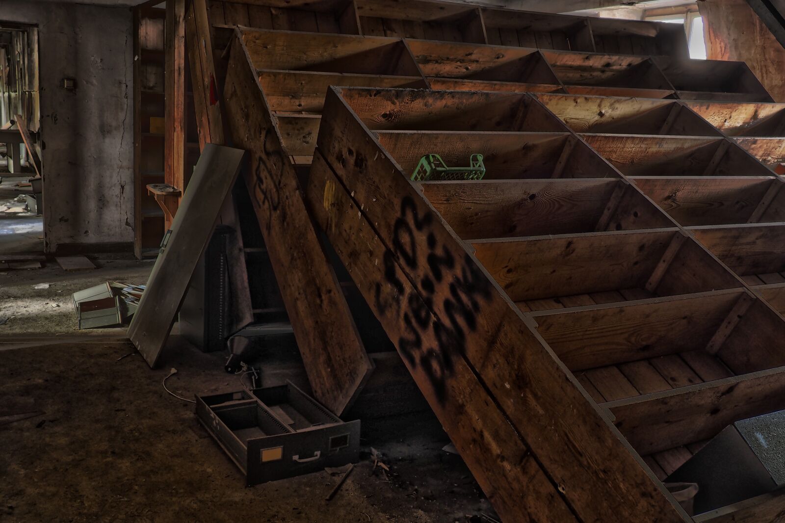 Olympus OM-D E-M10 sample photo. Wood, shelves, warehouse photography