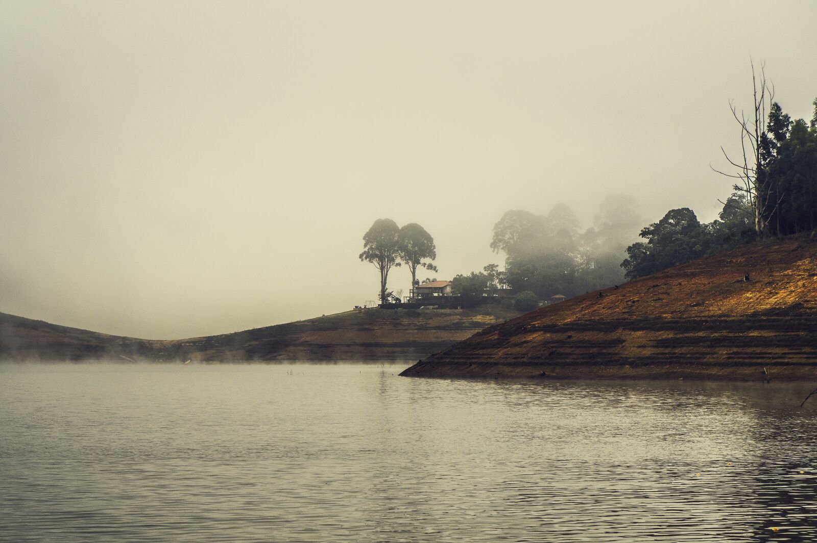Sony Alpha a3000 sample photo. Fog, dam, water photography