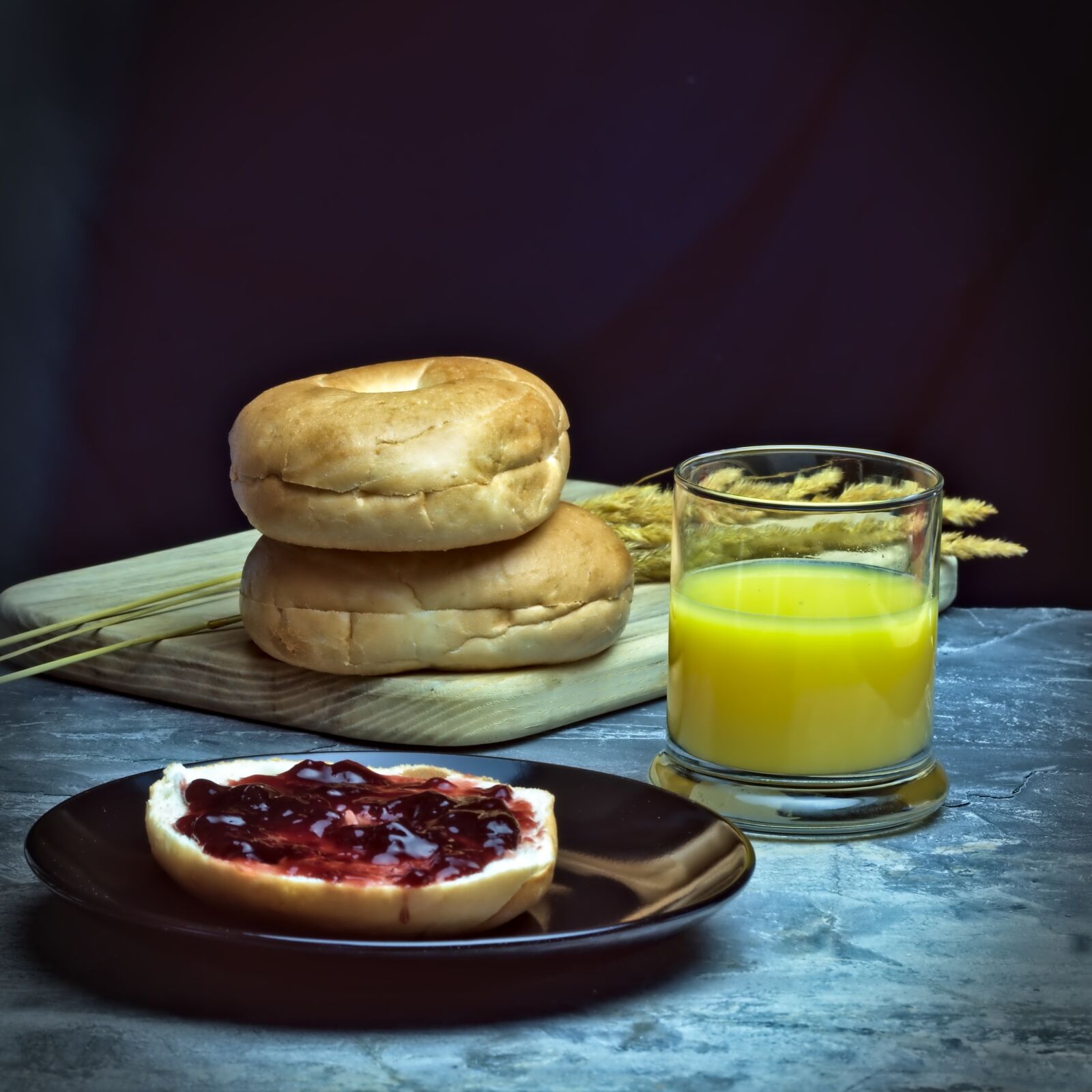 Nikon D3300 sample photo. Bagel, jelly, juice photography