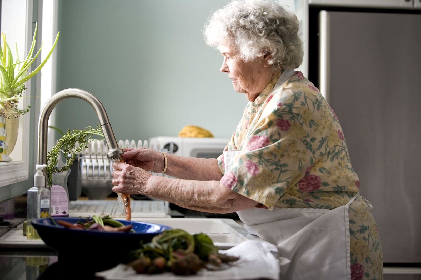 Canon EOS-1Ds Mark II sample photo. Elderly, woman, kitchen, process photography